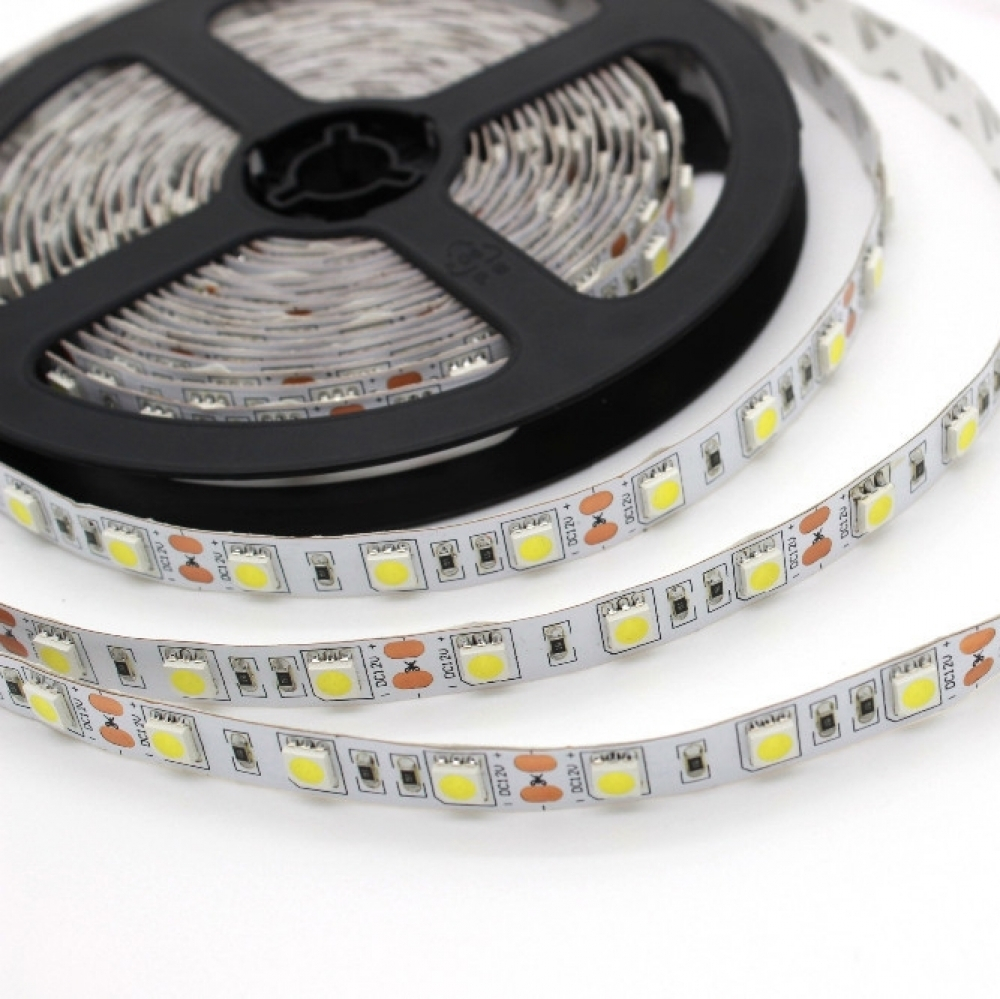 Светодиодная лента  60 диодов/м.п 5050, хол. белый 12V, 14,4W/м.п.,18-20Lm, IP20