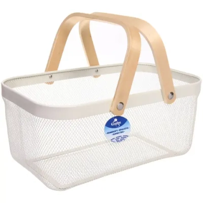 Корзина для хранения металлическая с деревянными ручками «ФАРГО», цвет белый, 19*24,5*40см (лейбл Селфи)