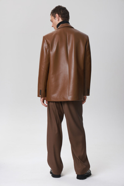 Пиджак мужской оверсайз из эко-кожи, коричневый