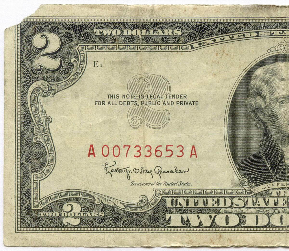 Банкнота США 2 доллара 1963 A 00733653 A. G-