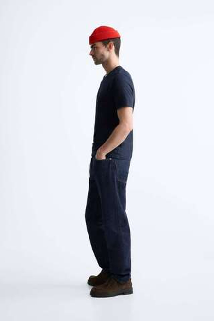 ZARA БАЗОВАЯ ФУТБОЛКА SLIM FIT, МОРСКОЙ СИНИЙ
