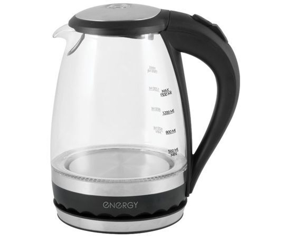 Чайник электр. Energy E-279 Черный (диск, 1,5л) 2,2кВт, стекло, пластик, подсветка
