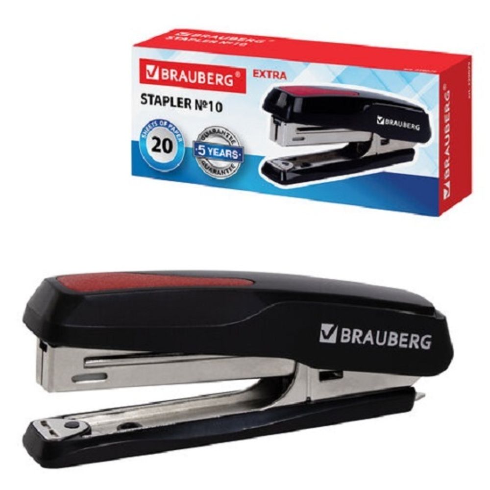 Степлер №10, Brauberg Extra, до 20л, пластиковый корпус, черный