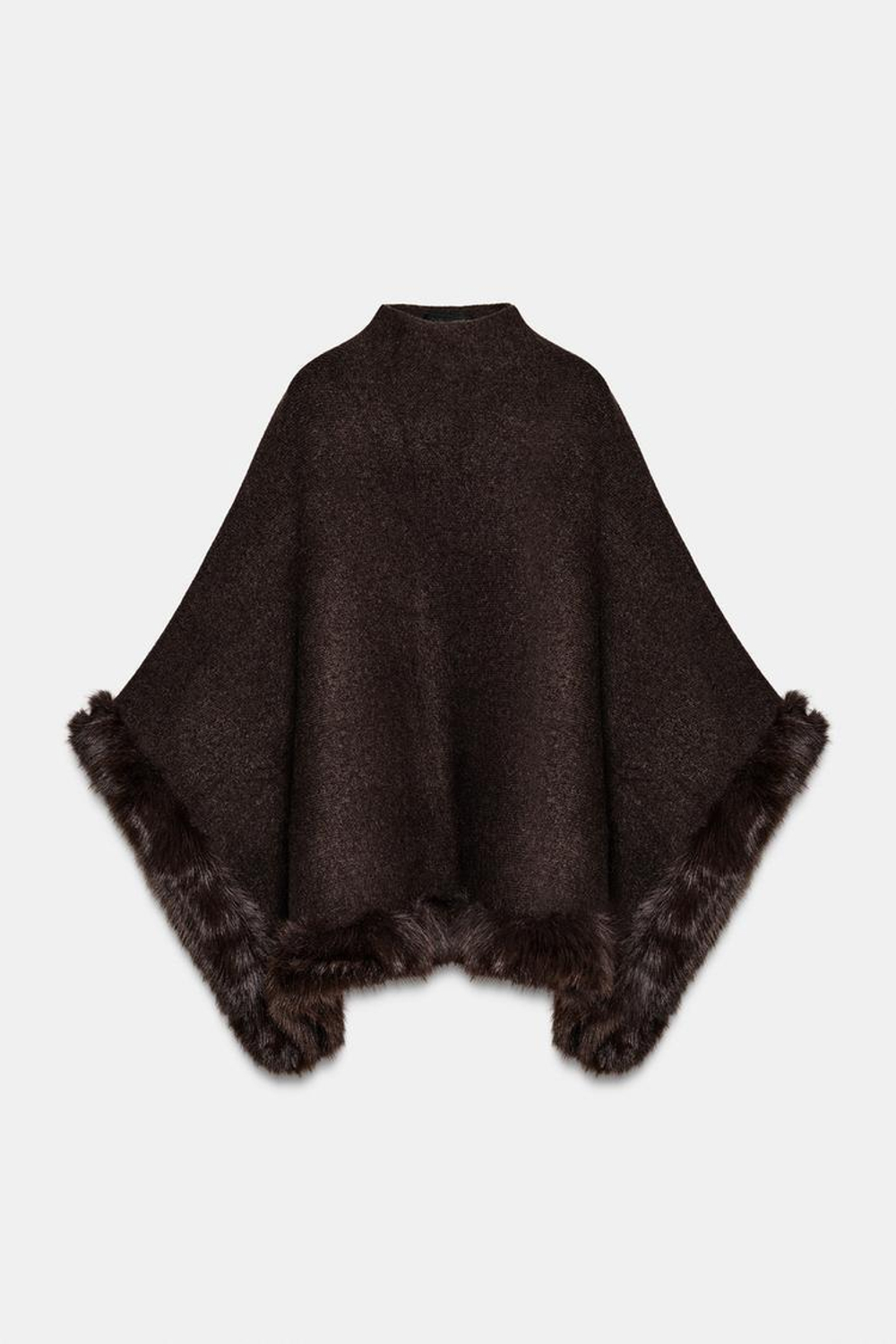 ZARA ПОНЧО-НАКИДКА ИЗ ИСКУССТВЕННОГО МЕХА, ТЕМНО СЕРО-КОРИЧНЕВЫЙ