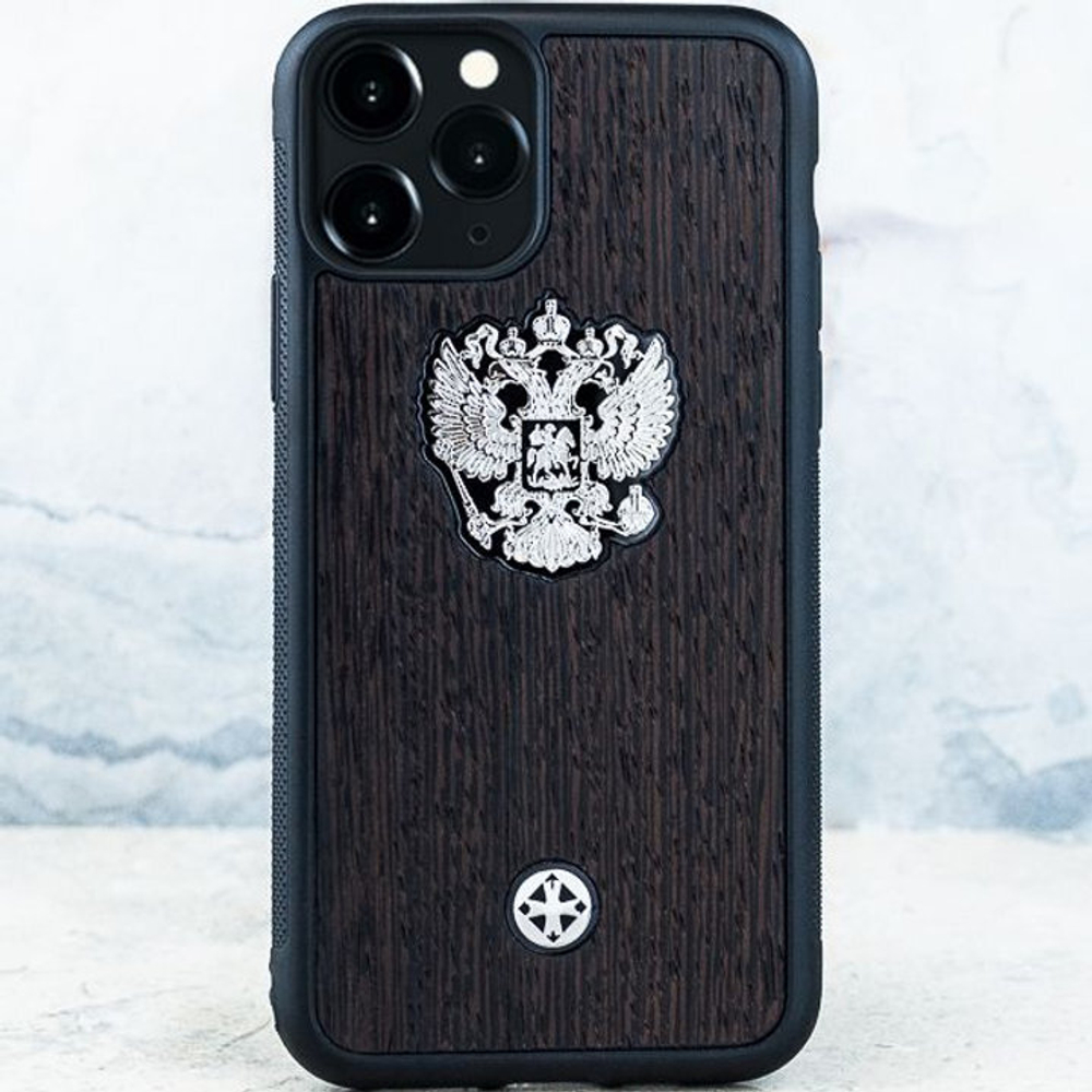 Эксклюзивный чехол iPhone с гербом России - Euphoria HM Premium - натуральное дерево, ювелирный сплав