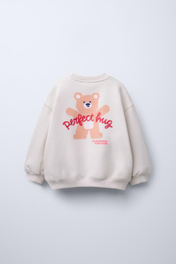 ZARA УТЕПЛЕННАЯ ТОЛСТОВКА С ПРИНТОМ, КАМЕННО-СЕРЫЙ