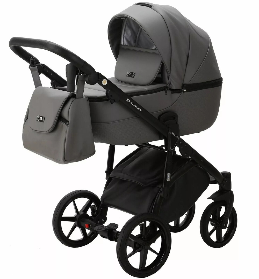 Детская коляска Adamex Bibione Deluxe 3 в 1 BI-SA04 (СЕРАЯ КОЖА)