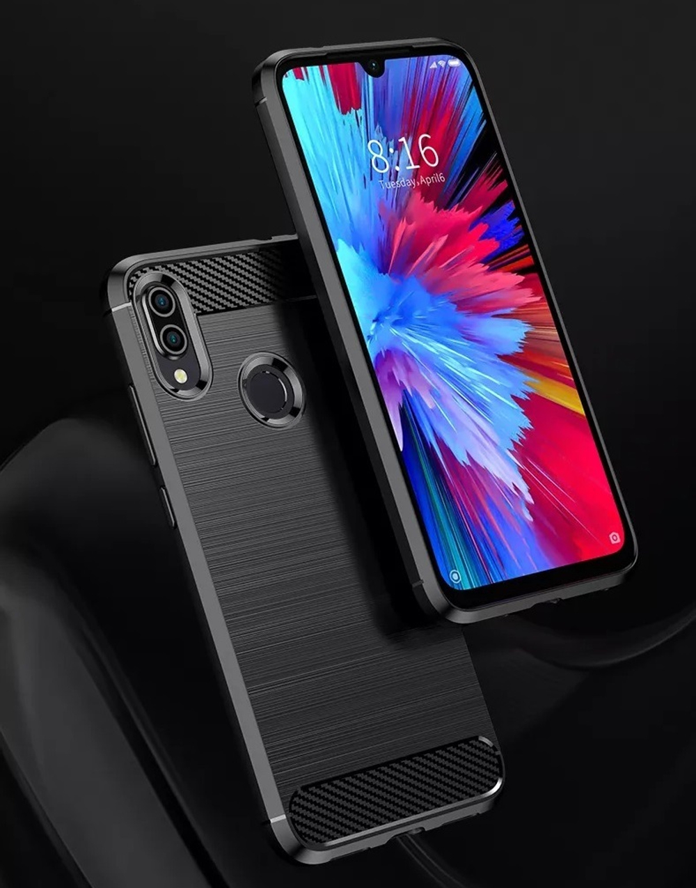 Чехол для Xiaomi Redmi Note 7 (Note 7S, Note 7 Pro) цвет Black (черный), серия Carbon от Caseport