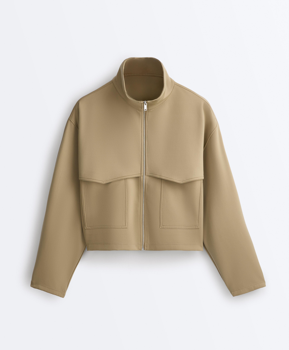 Oysho Куртка Boxy с эффектом неопрена, бежево-зеленый