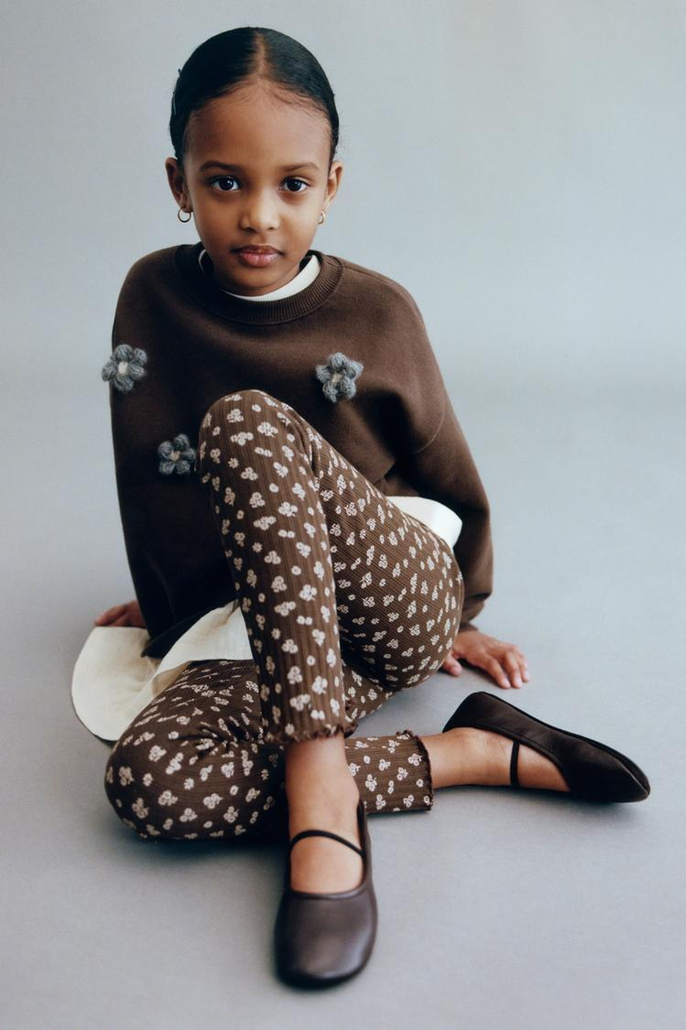 ZARA ЛЕГИНСЫ В РУБЧИК С ПРИНТОМ, ШОКОЛАДНЫЙ