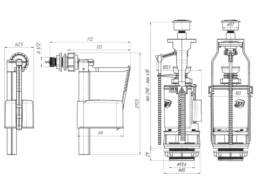 Арматура к смыв. бачку 2-ух Кноп. металл бок/подв. WC3050М ЭКОНОМ, 68942