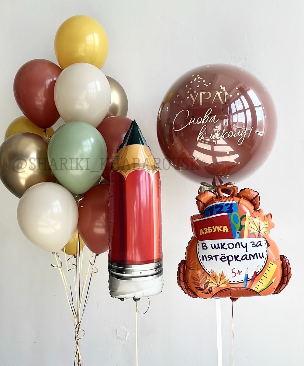 Воздушные шары на 1 сентября «Ура, снова в школу!» №1/78 