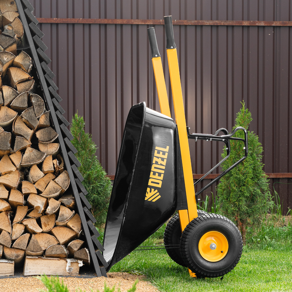 Тачка строительная, усиленная, объем 140 л, 250 кг, двухколесная, колесо 15х6.00-6 Denzel