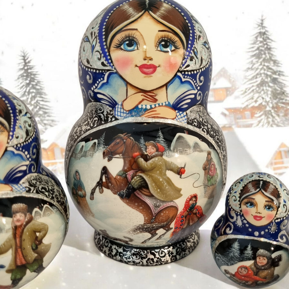 Матрешка 16см "Русская зима" 7 мест