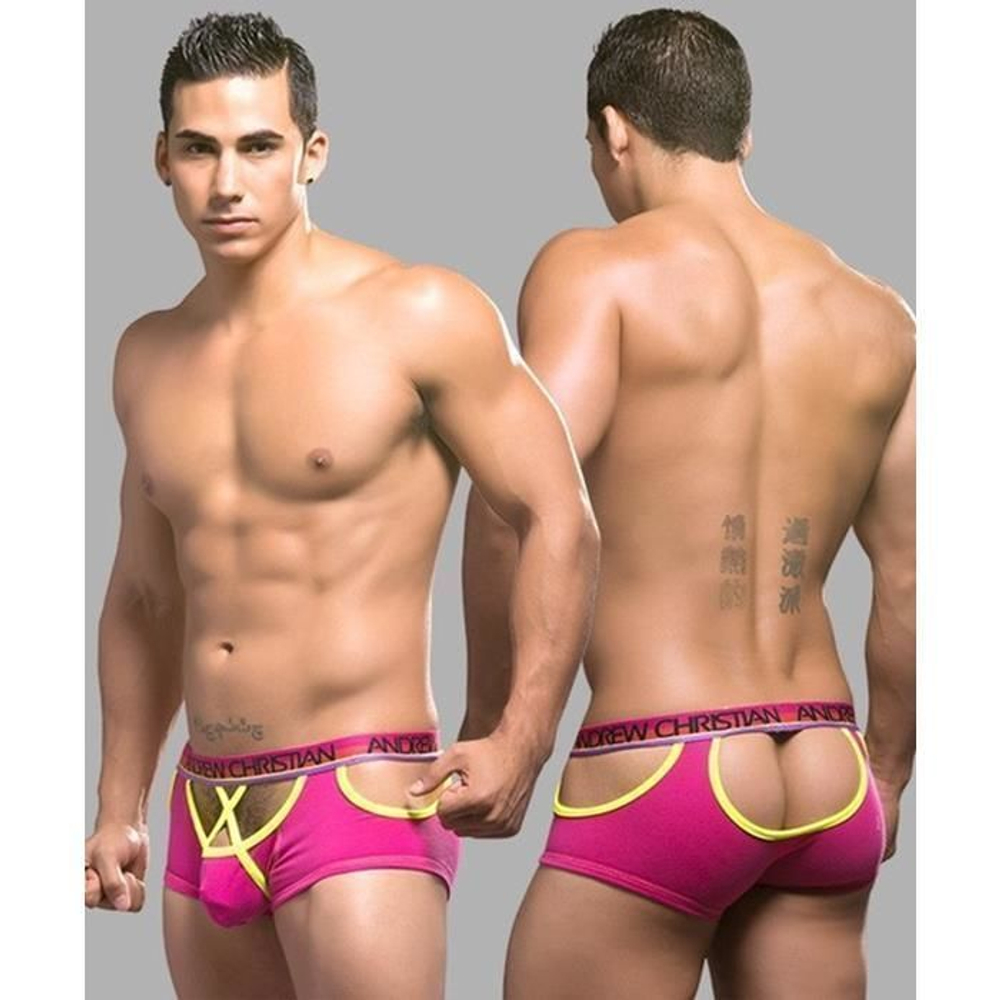 Мужские трусы боксеры с вырезом розовые Andrew Christian  AC9770
