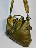 Женская премиальная горчично-оливковая сумка из натуральной кожи "Венеция"