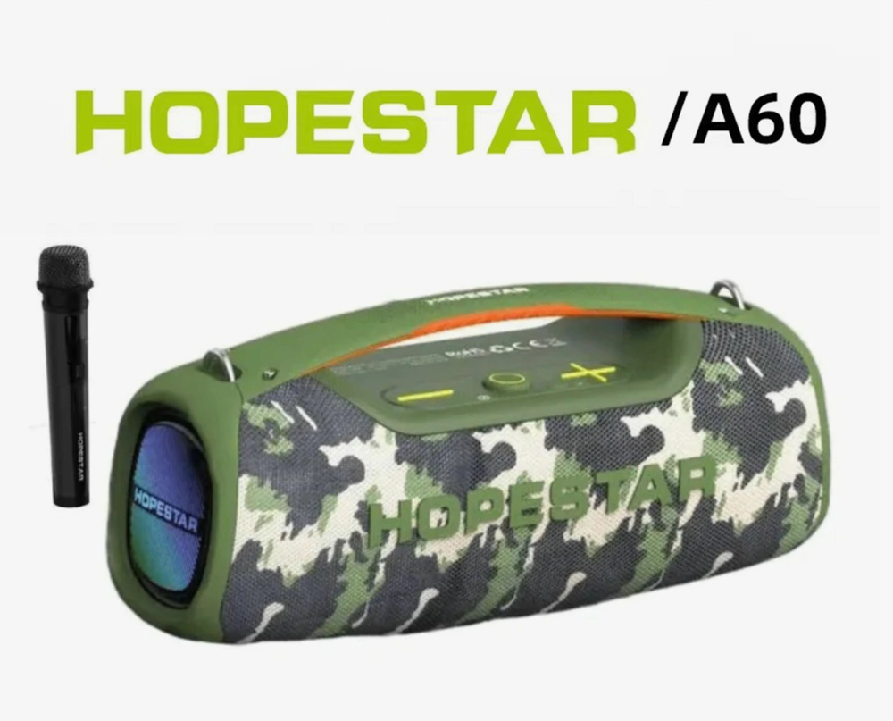 Портативная Беспроводная Bluetooth Колонка Hopestar A60, 100W / Караоке Система / Беспроводной Микрофон / хаки