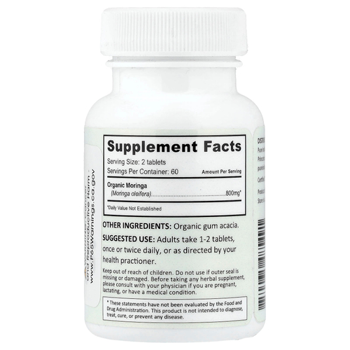 Pure Indian Foods, органическая моринга в таблетках, 120 таблеток (400 мг в 1 таблетке)