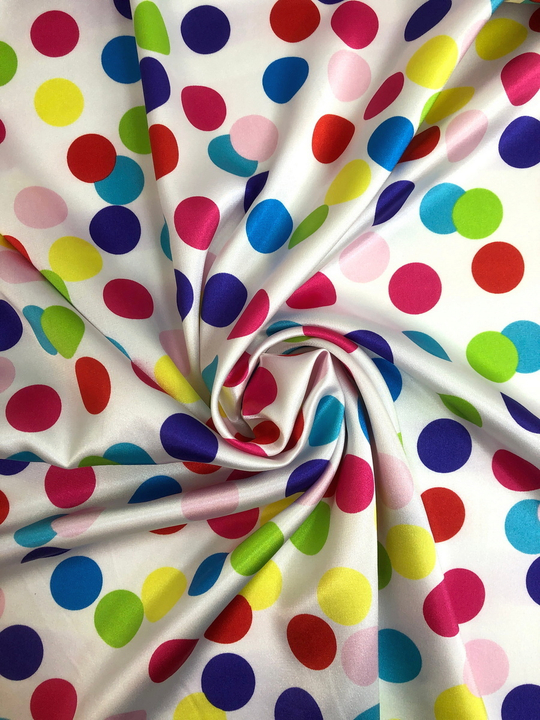 Атлас принт горох цветной на белом BST