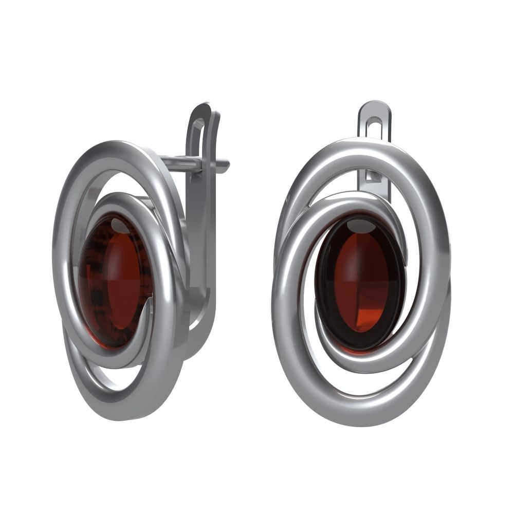 Серьги Orion c вишневым янтарём