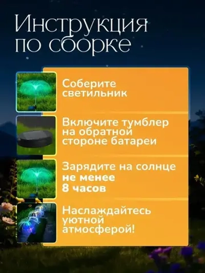 Светильник уличный садовый Фонтан 2шт/ садовые светильники на солнечных батареях-7 цветов