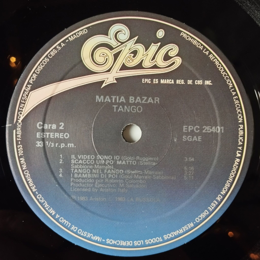 Винтажная виниловая пластинка LP Matia Bazar Tango (Spain 1983) Vacanze Romane