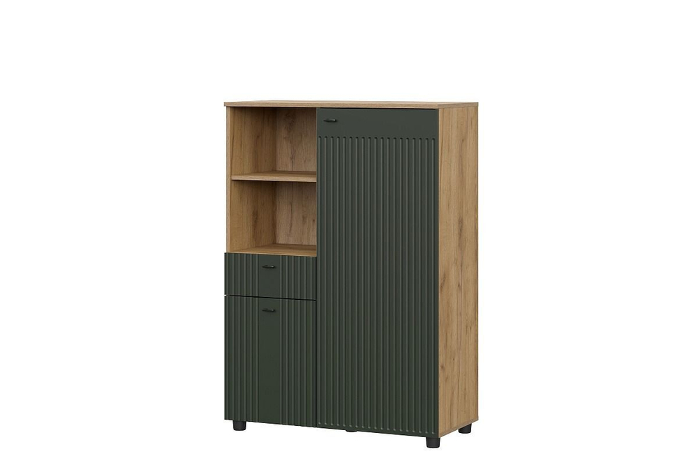 Модульная стенка в гостиную со шкафом Дуб Золотой/Олива Софт 350х42х191 см