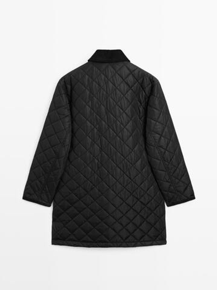 Massimo Dutti Удлиненный пуховик с деталью из вельвета, черный