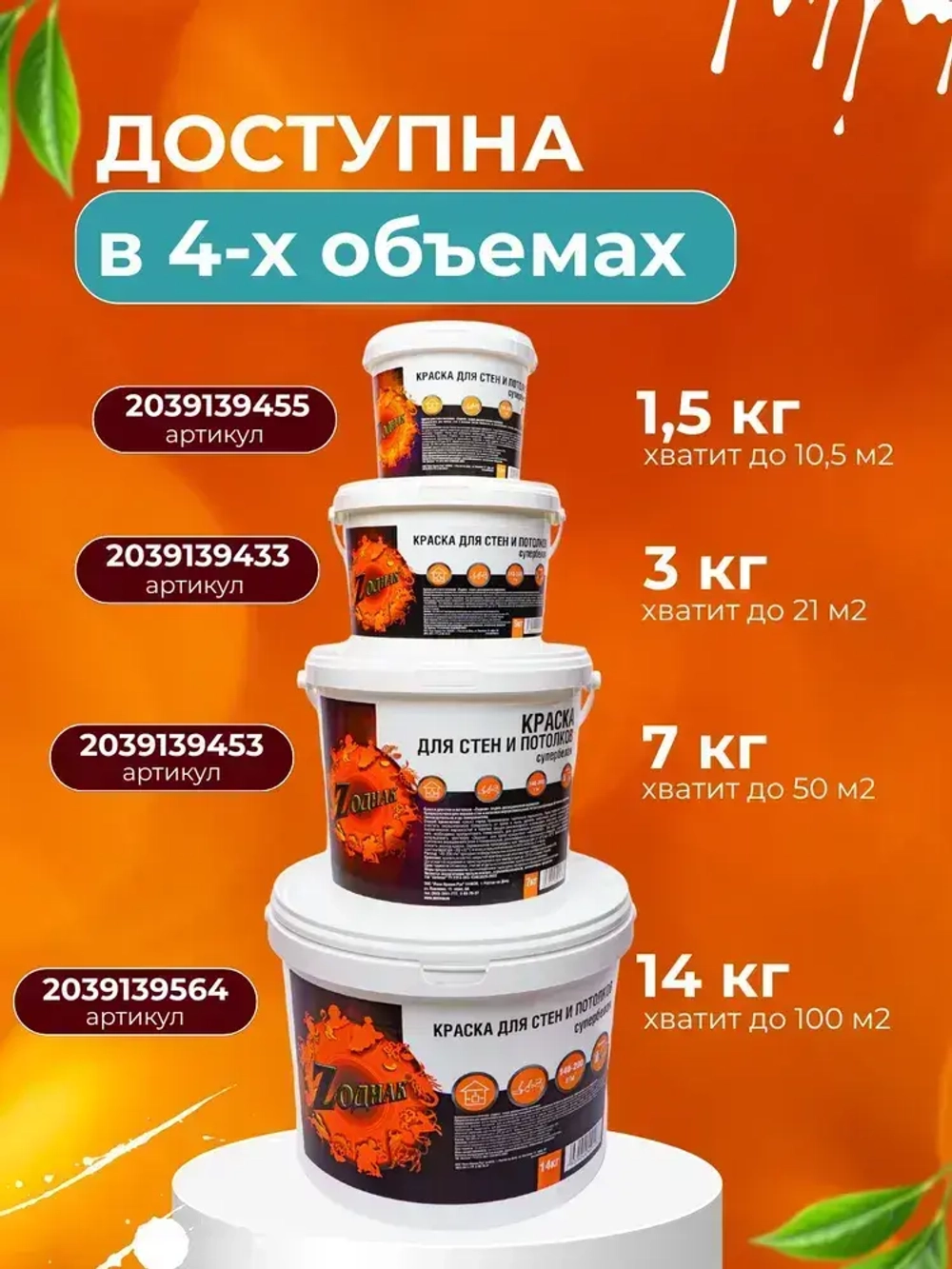 Краска для стен и потолков 1,5 кг супербелая ZОДИАК акриловая, быстросохнущая, для внутренних работ, матовое покрытие, белый