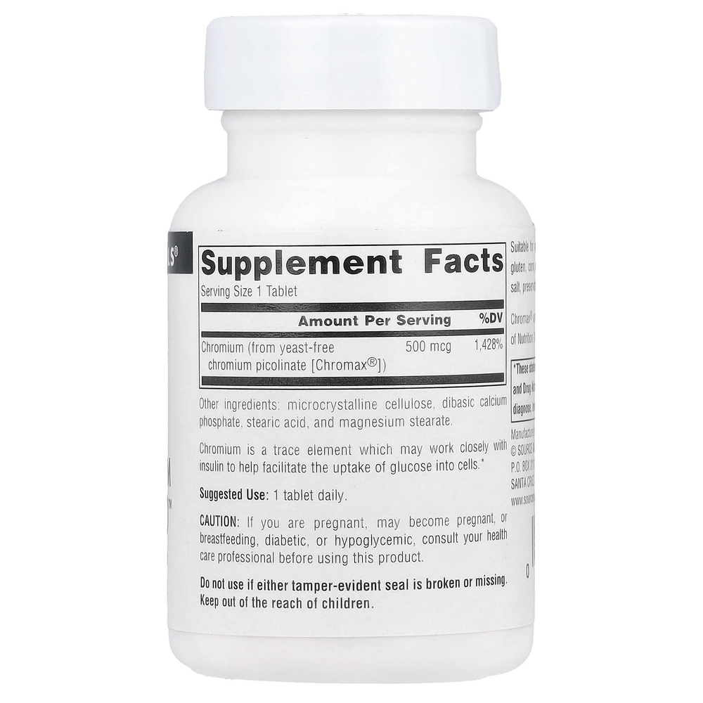 Source Naturals, Ультрапиколинат хрома 500 ™, 500 мкг, 60 таблеток