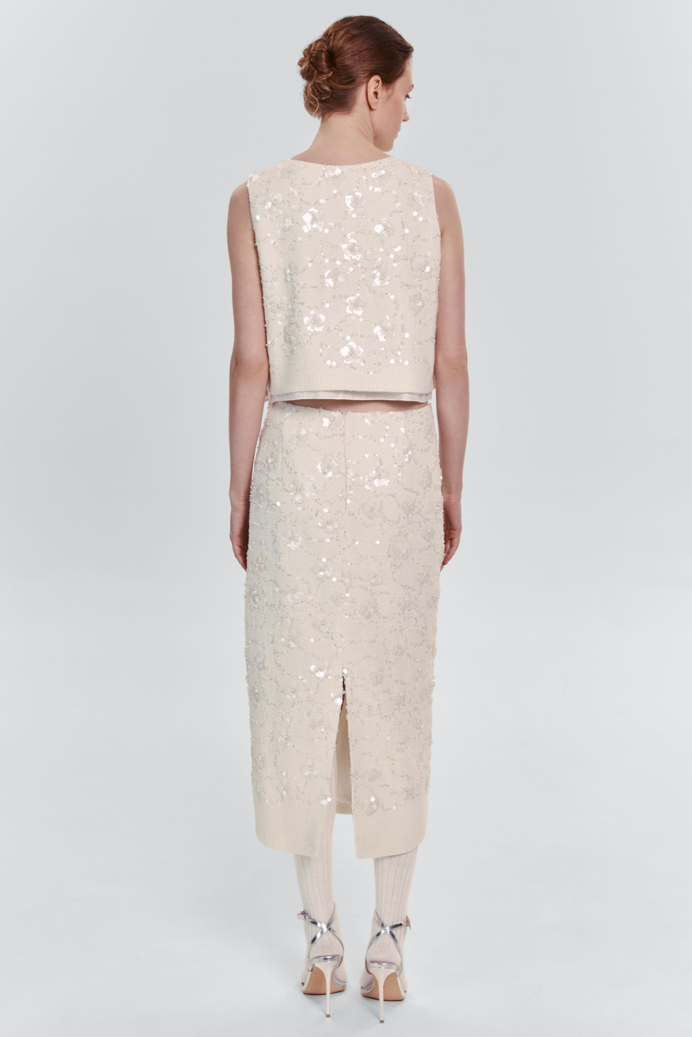 Юбка из твида с бисером и пайетками