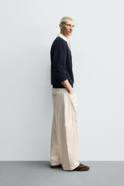 ZARA БРЮКИ КАРГО BAGGY FIT СО ШВАМИ, ЭКРЮ