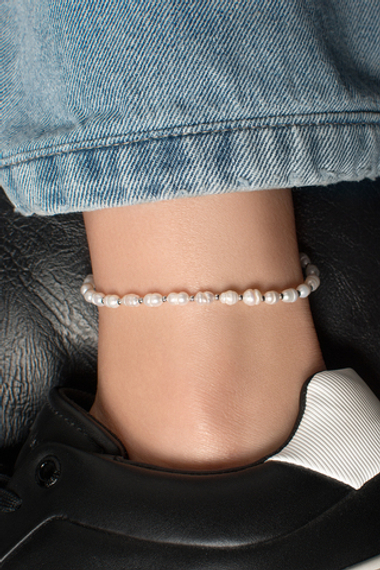 Браслет на ногу (анклет) из серебра и натурального жемчуга