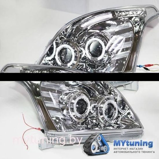 Передние фары angel eyes chrome для Toyota Land Cruiser Prado 120