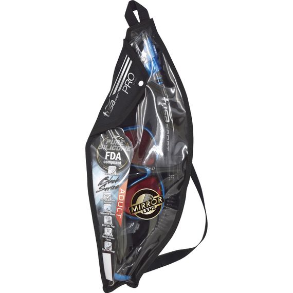 Набор маска+трубка в сумке TUSA Sport UCR-2425 Black Series с зеркальными линзами черный/синий