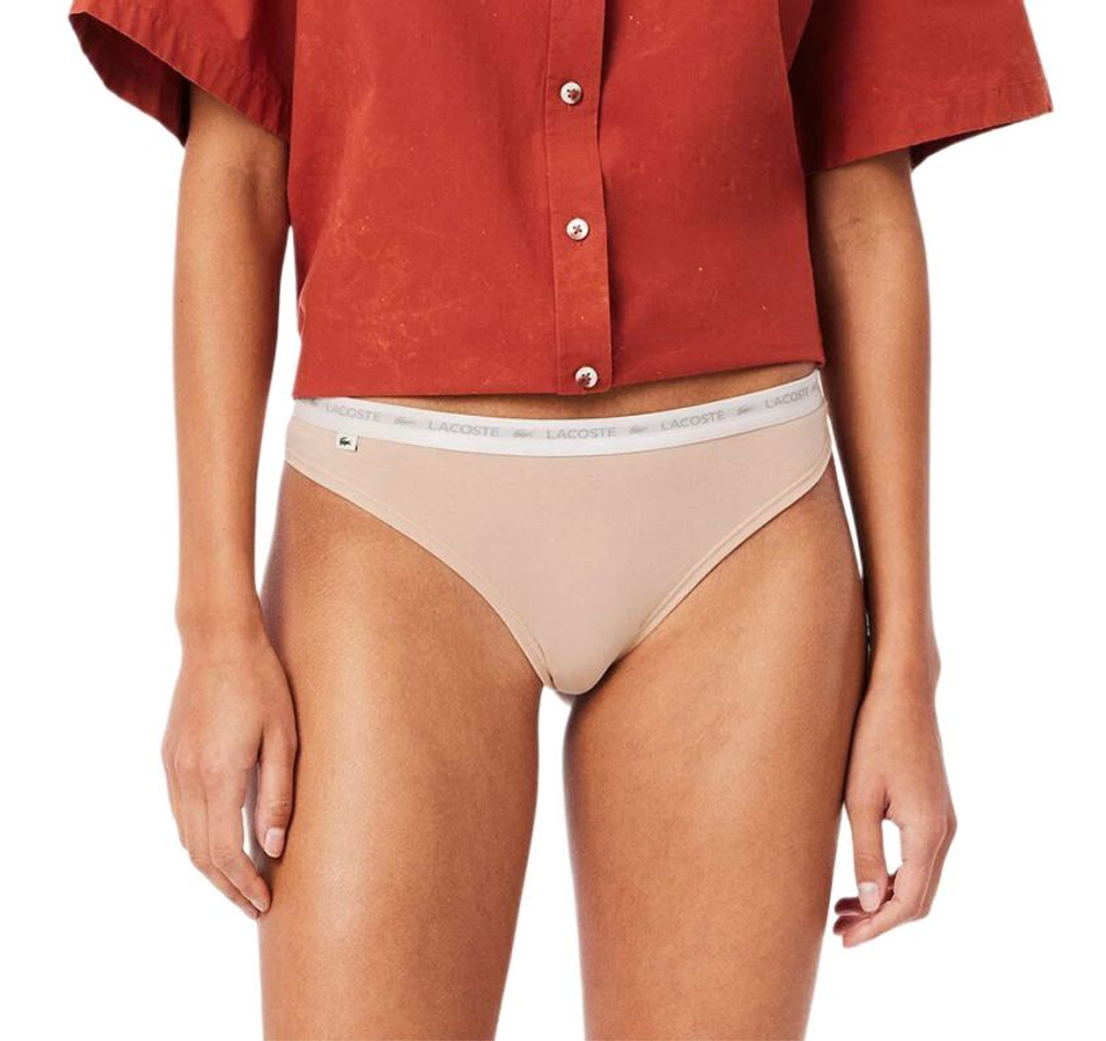 Женские трусики Lacoste Elastic Cotton Thongs 3P - biscuit/Сумкаuette/grume