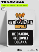 Табличка "Не открывайте ворота, не важно, что хочет собака", для двора, дома, подъезда, 40х30 см, Silver Plane x Айдентика Технолоджи