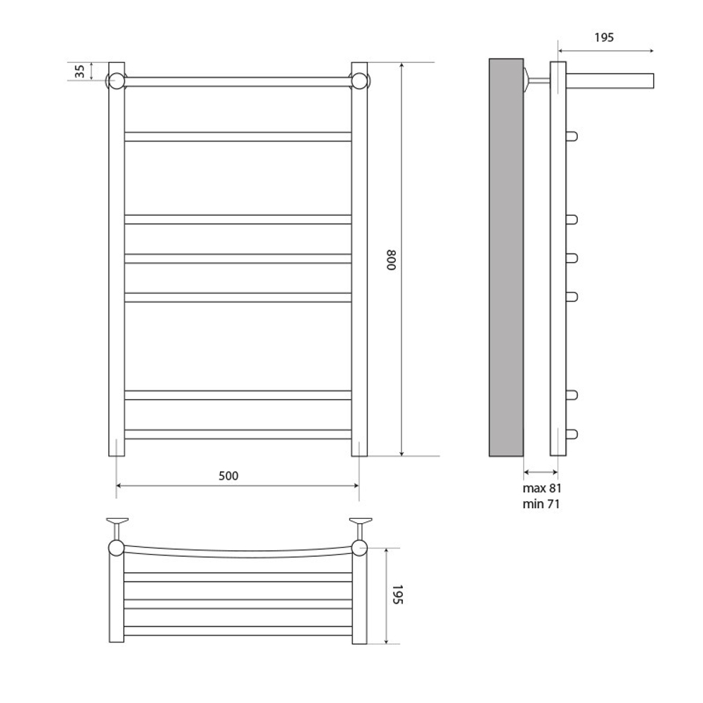 Полотенцесушитель MELODIA Shelf Eco 50/80 П6 с нижним подключением (MTRSO5080)