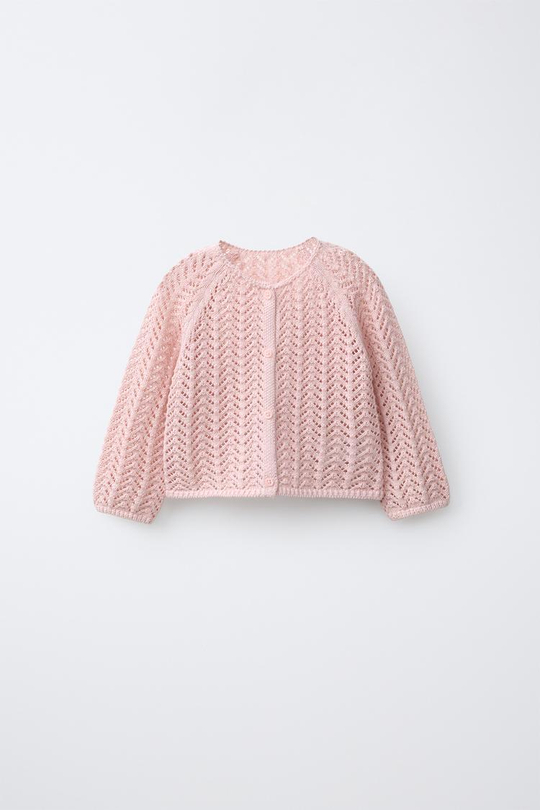 ZARA АЖУРНЫЙ КАРДИГАН, СВЕТЛО-РОЗОВЫЙ