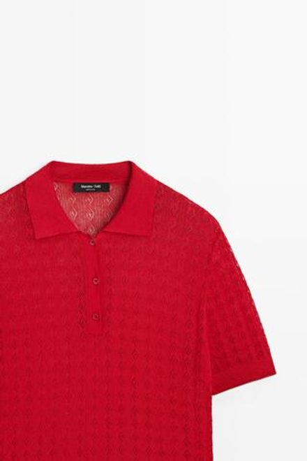 Massimo Dutti Трикотажное поло с ажурным узором, красный