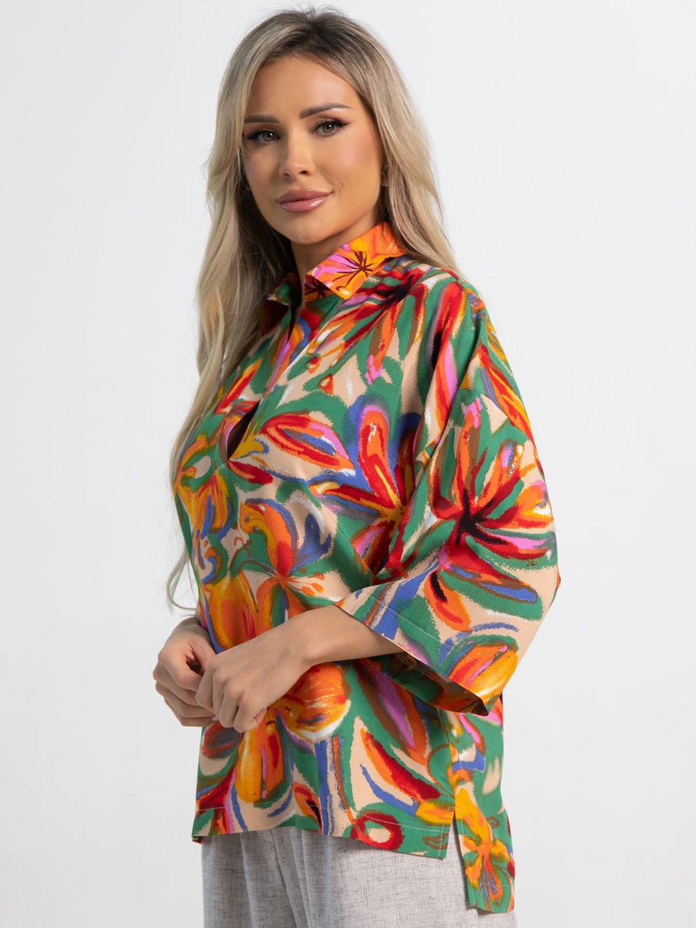 Блуза Ветерок (бежевая/цветы) Б15928-16М LT Collection