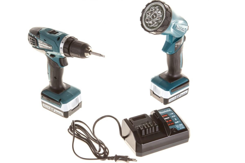 Дрель ак,14,4 В,2х1.5АчLi-ion,БЗП-10мм,0-400\0-1400об\м,30\15Нм,1.4кг, Фонарь чем,G-серия Makita DF347DWLE