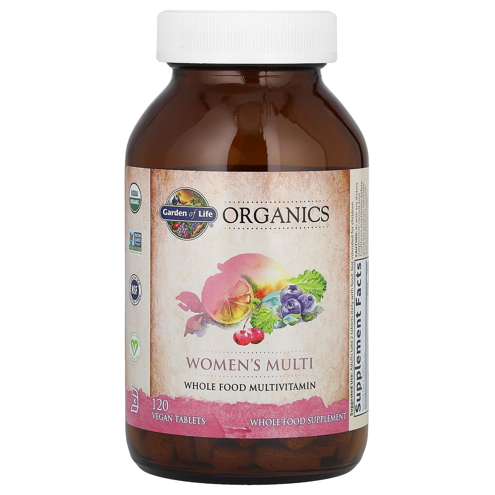 Garden of Life, Organics, мультивитамины для женщин, 120 веганских таблеток