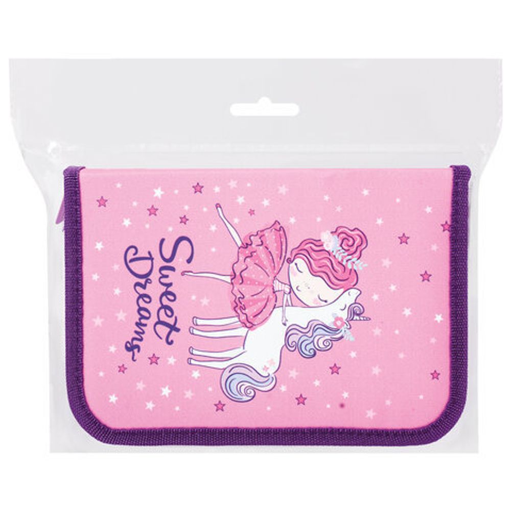 Пенал BRAUBERG, 1 отделение, ткань, 21х14 см, "Unicorn", 270303