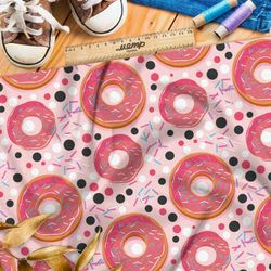 Ткань футер 2-х нитка свежие клубничные пончики с посыпкой