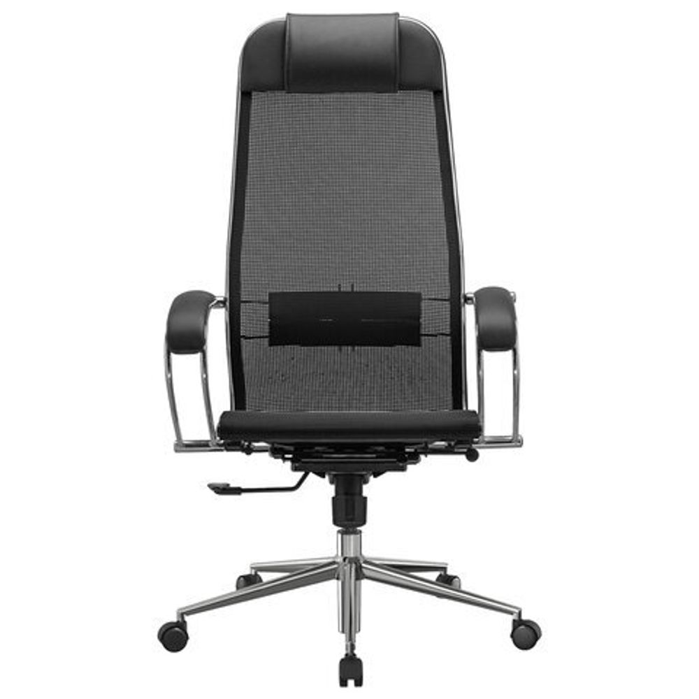 Кресло офисное МЕТТА "К-12", хром, ткань-сетка, сиденье и спинка регулируемые, черное