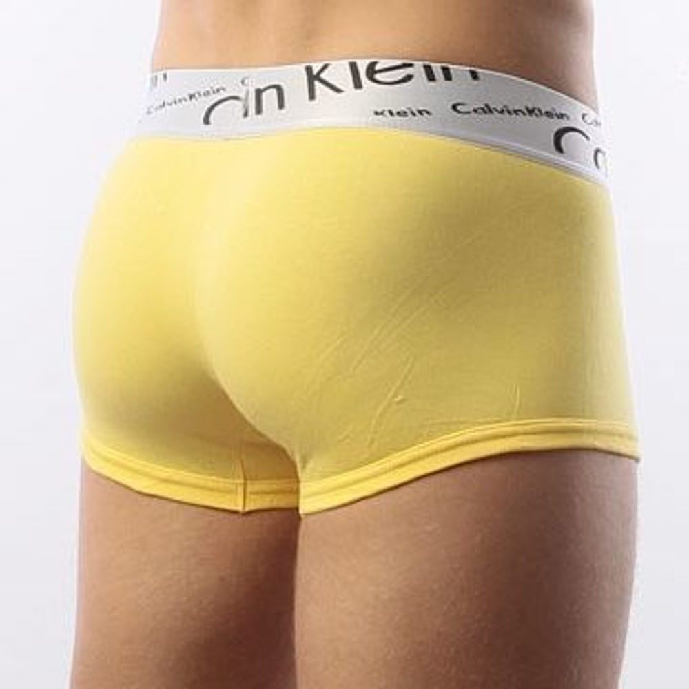 Мужские трусы боксеры желтые  с косой резинкой Calvin Klein Steel Boxer Italics Yellow