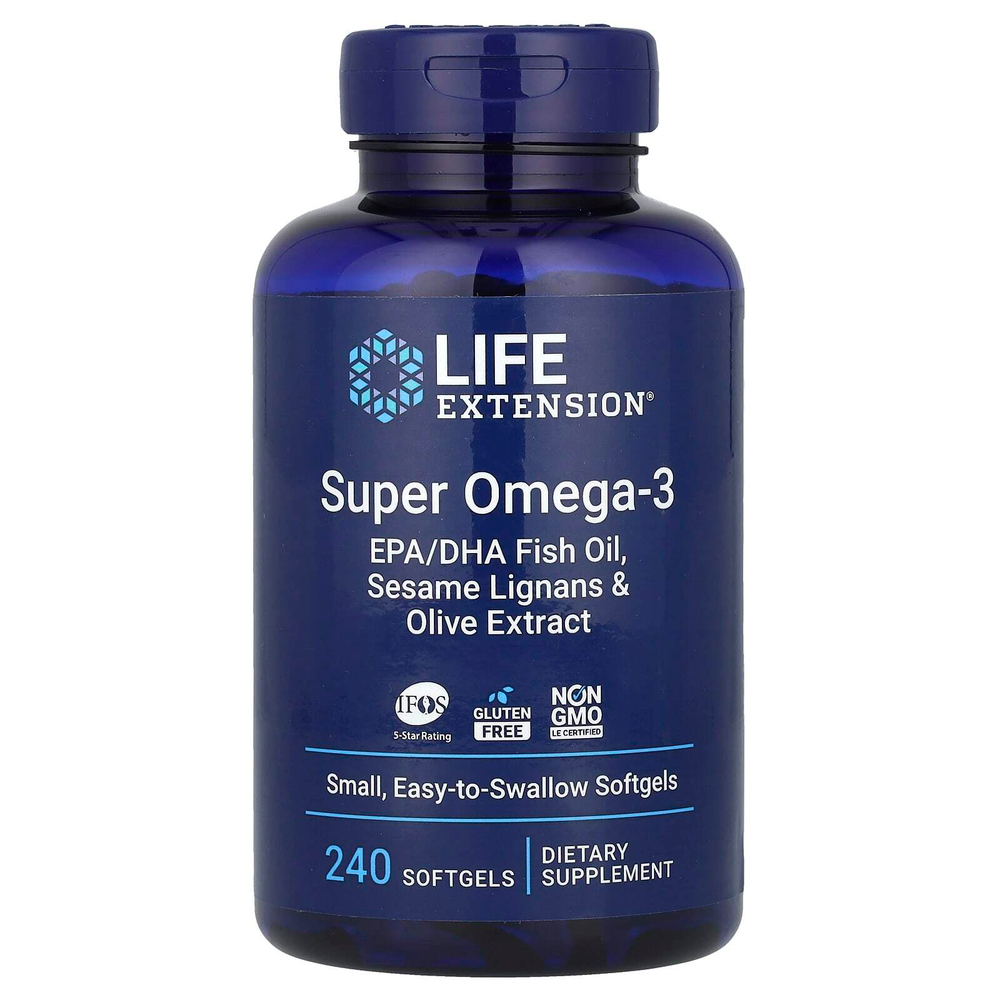 Life Extension, Super Omega-3, добавка с омега-3, 240 капсул