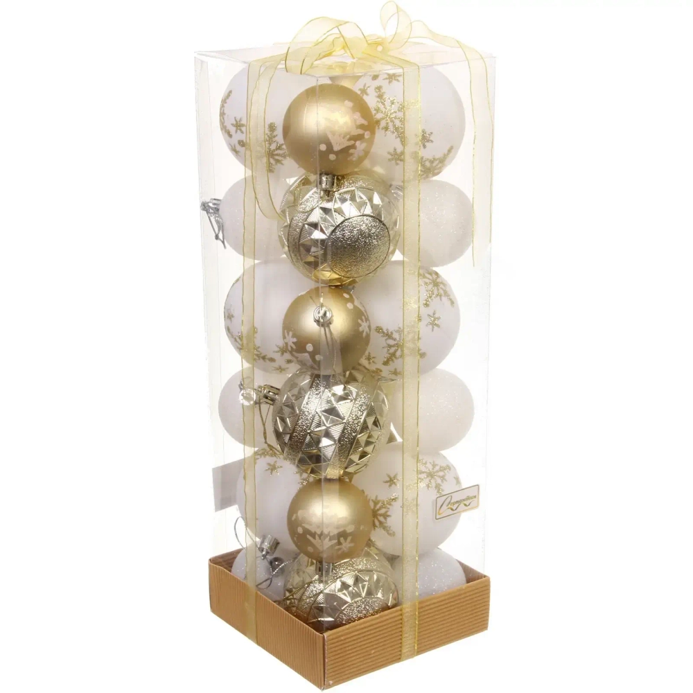 Набор шаров «Snow shine» 7 см + 5 см (24 предмета), Золото/Белый