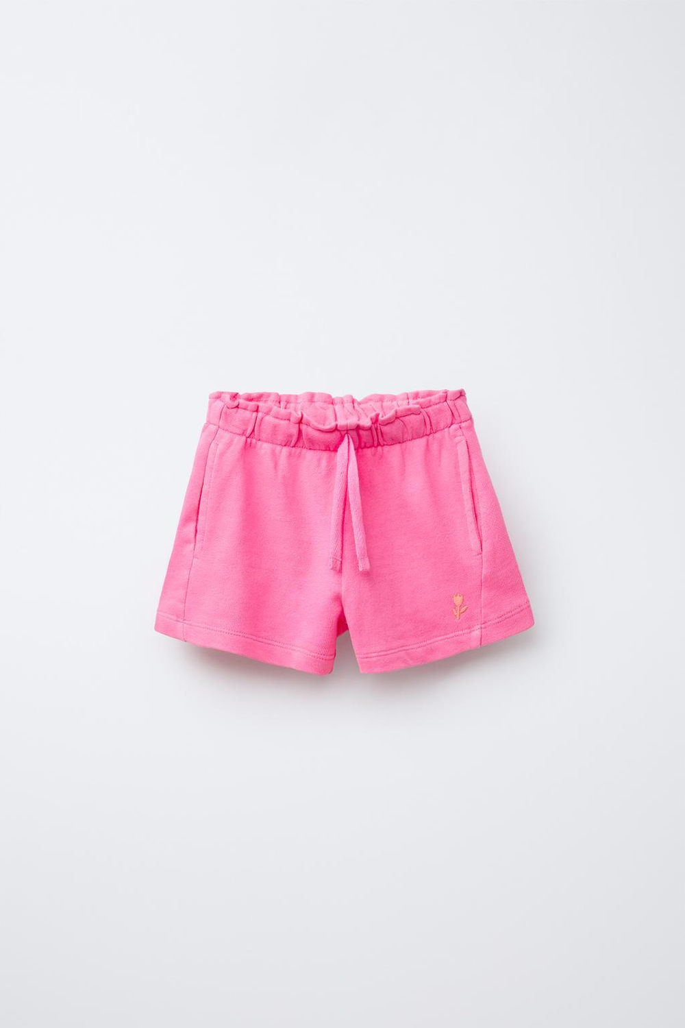 ZARA ОДНОТОННЫЕ ШОРТЫ С ВЫШИВКОЙ, НЕОНОВО-РОЗОВЫЙ